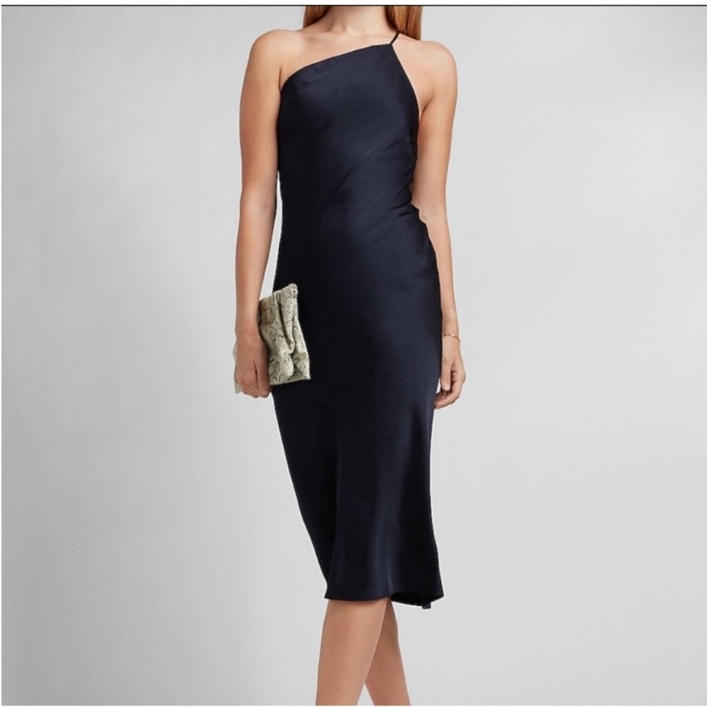 Express Navy One-Shoulder Midi Dress